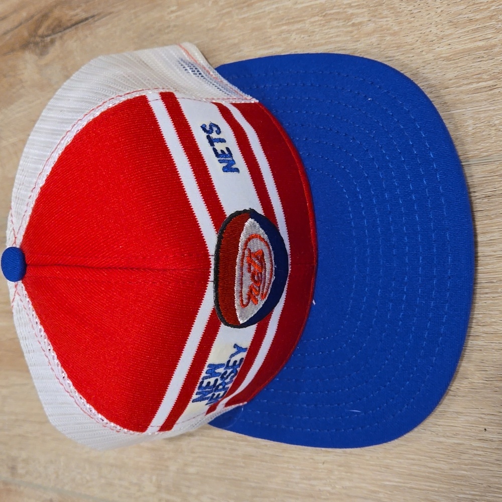 Vtg 80s AJD Super Stripe New Jersey Nets mesh snapback Trucker hat NBA NWOT